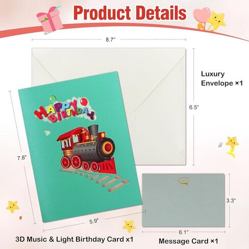FaCraft Dinosaur Musical Birthday Cards for Kids - Music and Lights 3D Pop Up Funny Birthday Gift Cards for Boys Women Men Husband Mom Kids Friend Grandpa Grandma in Kuwait