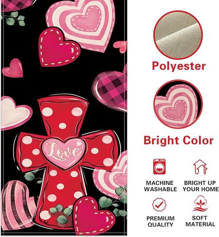 Christian Valentines Day Cross Table Runner, Religious Pink Red Love Hearts Kitchen Dining Table Decoration, Anniversary Wedding Burlap Indoor Outdoor Home Decor Party Supply 13 x 72 Inches in Saudi Arabia