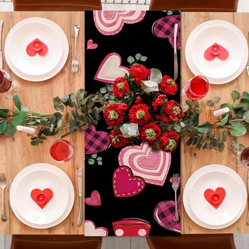 Christian Valentines Day Cross Table Runner, Religious Pink Red Love Hearts Kitchen Dining Table Decoration, Anniversary Wedding Burlap Indoor Outdoor Home Decor Party Supply 13 x 72 Inches in Saudi Arabia