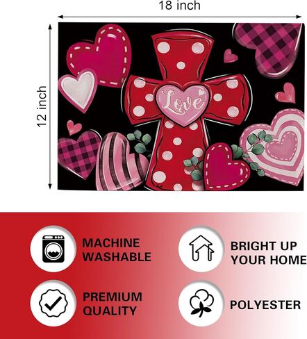 Christian Valentines Day Cross Table Runner, Religious Pink Red Love Hearts Kitchen Dining Table Decoration, Anniversary Wedding Burlap Indoor Outdoor Home Decor Party Supply 13 x 72 Inches in Saudi Arabia