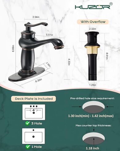 Vintage Brass Bathroom Faucets, 5-Minutes Installation, Antique Single Hole Sink Faucet Easy to Handle - for Bathroom/Vanity/Rv - 6.69 Inch Faucet Height, 23.6 Oz Weight - Matte Black in Saudi Arabia