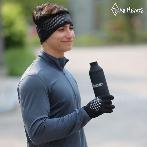 TrailHeads Tempo Reflective Running Headband and Lightweight Touchscreen Running Gloves Gift Set - Black/Reflective in Saudi Arabia