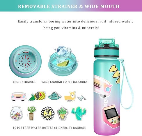 GOPPUS Kids Water Bottle with Straw Spout Lid 17 oz Leak-proof BPA Free Motivational Time Marker Tritan Plastic Water Bottles for Girls Boys School 2 Lids Blue in Saudi Arabia