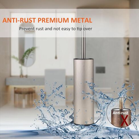 Toilet Brush and Holder Set Premium Material Toilet Bowl Cleaner Free Standing Toilet Bowl Brush and Holder Gold in Saudi Arabia