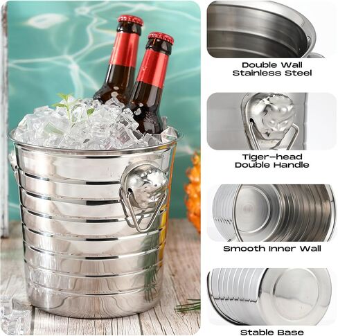 Pinkunn 6 Pack Gold Stainless Steel Champagne Bucket 3 Qt Metal Ice Bucket Double Wall Wine Bucket with Handles Party Beverage Chiller for Champagne Beer Cocktail Wine Drinks Home Bar Accessories in Saudi Arabia