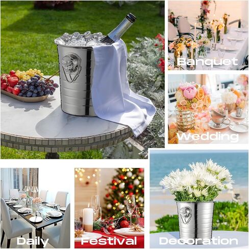 Pinkunn 6 Pack Gold Stainless Steel Champagne Bucket 3 Qt Metal Ice Bucket Double Wall Wine Bucket with Handles Party Beverage Chiller for Champagne Beer Cocktail Wine Drinks Home Bar Accessories in Saudi Arabia