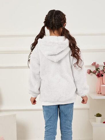 Ofenbuy Kids Girl's Fuzzy Hoodies Zipper Warm Loose Sherpa Hooded Sweatshirt Pullover With Pockets in Kuwait