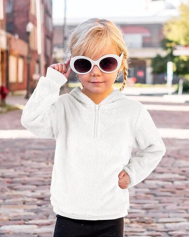 Ofenbuy Kids Girl's Fuzzy Hoodies Zipper Warm Loose Sherpa Hooded Sweatshirt Pullover With Pockets in Kuwait