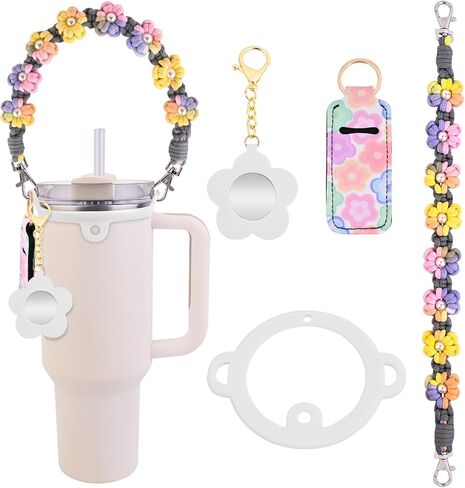 YMO Water Bottle Handle with Lip Balm Holder, Sling Holder Lanyard, Carrier with Strap, Tumbler Accessories,Compatible with Stanley Cup Accessories 16-40oz in Saudi Arabia