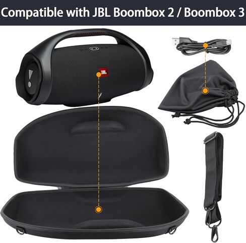 co2CREA Hard Travel Case for Boombox 3 2 Bluetooth Speaker, Black | Portable Travel Design, External Handle And Detachable Shoulder Strap For Carrying And Storage, Accessory Organization in Kuwait