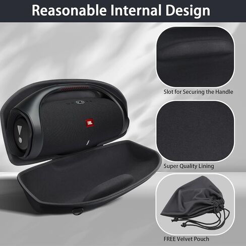 co2CREA Hard Travel Case for Boombox 3 2 Bluetooth Speaker, Black | Portable Travel Design, External Handle And Detachable Shoulder Strap For Carrying And Storage, Accessory Organization in Kuwait