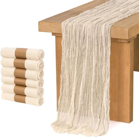 Ling's Moment 6 Pack 10Ft Gauze Sheer Table Runner Cheesecloth Table Runner Table Linens Decor for Wedding Party Bridal Shower Decoration (Warm Sand, 10ft x 35") in Saudi Arabia