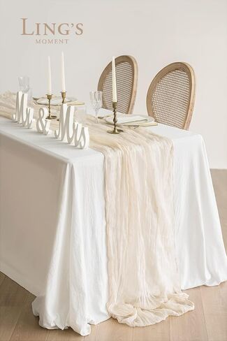 Ling's Moment 6 Pack 10Ft Gauze Sheer Table Runner Cheesecloth Table Runner Table Linens Decor for Wedding Party Bridal Shower Decoration (Warm Sand, 10ft x 35") in Saudi Arabia
