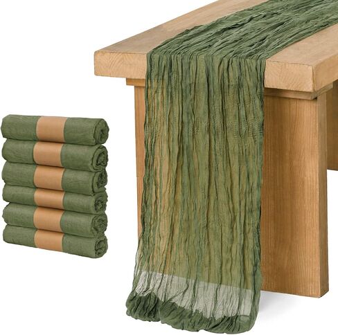 Ling's Moment 6 Pack 10Ft Gauze Sheer Table Runner Cheesecloth Table Runner Table Linens Decor for Wedding Party Bridal Shower Decoration (Warm Sand, 10ft x 35") in Saudi Arabia