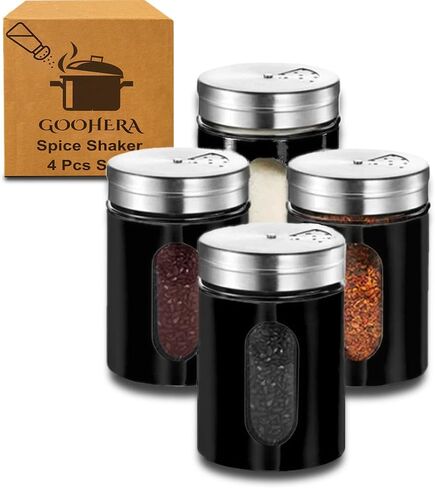4-Piece Premium Stainless Steel Salt and Pepper Shakers Set – Adjustable Pour Holes Spice Dispenser for Salt, Sugar, Cinnamon, and Pepper – Stylish Kitchen Seasoning and Spice Shaker Set in Saudi Arabia