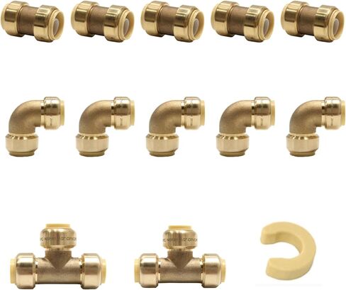 (Pack of 10) EFIELD 1/2 Inch Push Fit Fitting Bundles to Connect Pex, Copper, CPVC -Tee "T" 2 Pieces, Elbow and Coupling 4 Pieces each, with a Disconnect Clip in Saudi Arabia