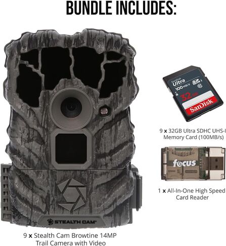 Stealth Cam Browtine 14MP Camera Bundle | 32GB Memory Card, 9-Pack, Card Reader, (21 items) in Saudi Arabia