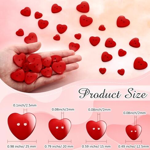 Zeyune 240 PCS HEART BUTTONS متنوعان ثقوبان على شكل أزرار لطيفة على شكل لطيف 12.5 مم 15 مم 20 مم 25 ملم لخياطة DIY Crafts Scrapbooking DIY (RED ، PINK ، ROSE) in Kuwait