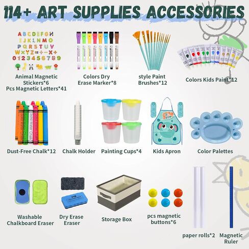 مجموعة ملحقات Sunfatt Kids Easel ، 100+ لوازم فنية للرسم أو الرسم أو الصياغة ، ألعاب الأطفال للأعمار الذين تتراوح أعمارهم بين 3 4 5 6 7،8-13 in Kuwait