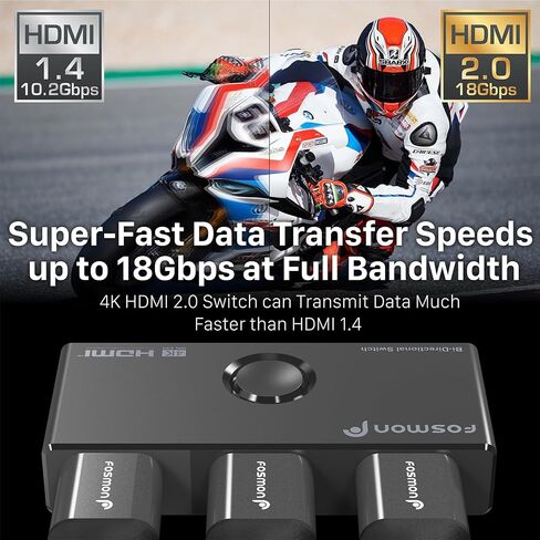 Fosmon HDMI 8K Bi-Directional Switch, Support 8K@60Hz 4K@120Hz HDR10+ HDCP 2.3 1 in 2 Out / 2 in 1 Out HDMI 2.1 Switcher, High Speed 48Gbps HDMI Splitter Compatible with PS4 PS5, Xbox, Roku, Apple TV in Saudi Arabia