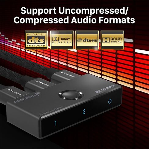 Fosmon HDMI 8K Bi-Directional Switch, Support 8K@60Hz 4K@120Hz HDR10+ HDCP 2.3 1 in 2 Out / 2 in 1 Out HDMI 2.1 Switcher, High Speed 48Gbps HDMI Splitter Compatible with PS4 PS5, Xbox, Roku, Apple TV in Saudi Arabia