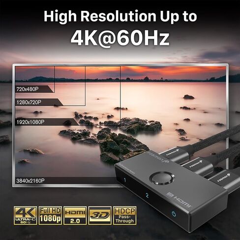 Fosmon HDMI 8K Bi-Directional Switch, Support 8K@60Hz 4K@120Hz HDR10+ HDCP 2.3 1 in 2 Out / 2 in 1 Out HDMI 2.1 Switcher, High Speed 48Gbps HDMI Splitter Compatible with PS4 PS5, Xbox, Roku, Apple TV in Saudi Arabia