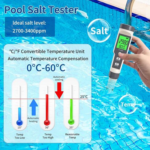Pool Salt Tester, Digital Salinity Tester for Saltwater Aquarium, 5 in 1 pH and Salinity Meter for Saltwater Pool, High Accuracy Salt Meter for Pool, Aquarium, Koi Fish Pond,Hot Tub, Spas in Saudi Arabia