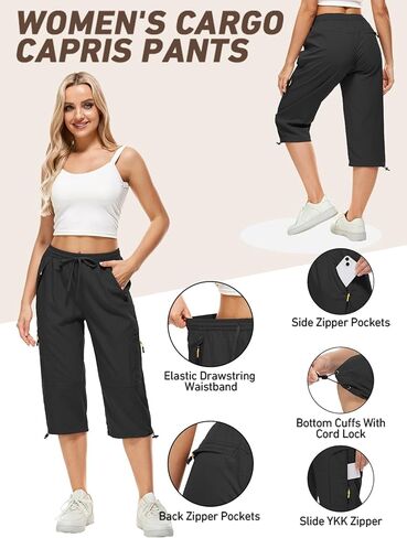 Women's Cargo Capris Pants Casual Hiking Lightweight Quick Dry Travel Summer Pants for Women in Kuwait