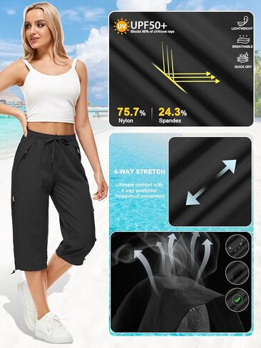 Women's Cargo Capris Pants Casual Hiking Lightweight Quick Dry Travel Summer Pants for Women in Kuwait