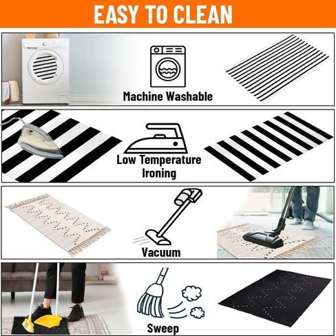 Striped Black White Rug Cotton Outdoor Indoor Layering Doormat Rug 2'x4.3' Front Door Mat Washable Cotton Woven Carpet for Bed Porch Farmhouse Laundry Bath Decor in Saudi Arabia