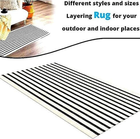 Striped Black White Rug Cotton Outdoor Indoor Layering Doormat Rug 2'x4.3' Front Door Mat Washable Cotton Woven Carpet for Bed Porch Farmhouse Laundry Bath Decor in Saudi Arabia
