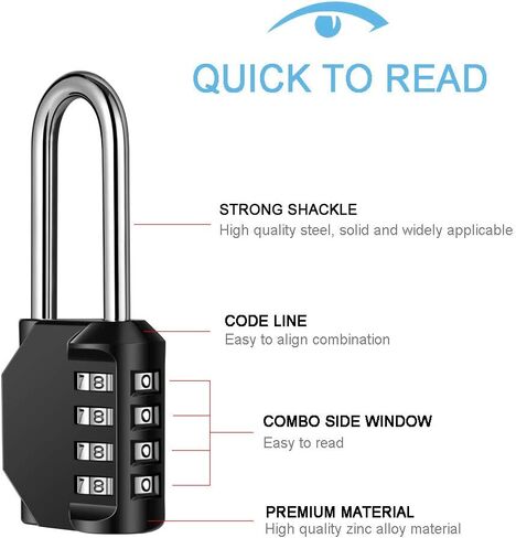 2 Pack disecu 2.6 Inch Long Shackle Combination Lock,4 Digit Outdoor Waterproof Padlock for School Locker, Gym Locker, Storage Unit, Gate, Fence, Toolbox (Azury) in Saudi Arabia