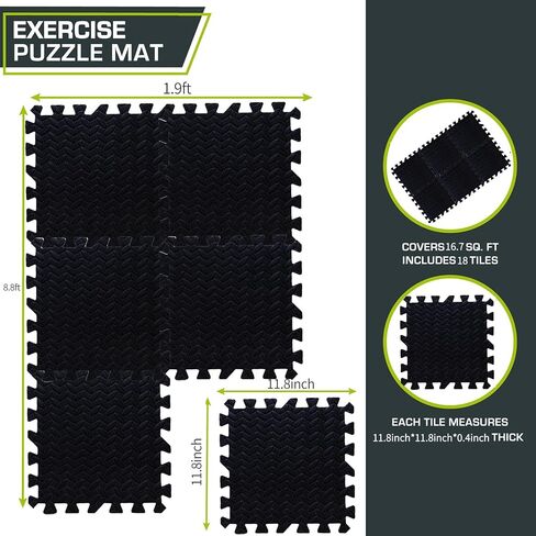 Gym Floor Set - Interlocking 18-Piece EVA家庭健身 Soft Foam Floor mat - Soft, Non-Slip and Waterproof, Easy to Clean - Perfect for Home Gym Exercise, Bedroom, Living Room and Outdoor use in Saudi Arabia
