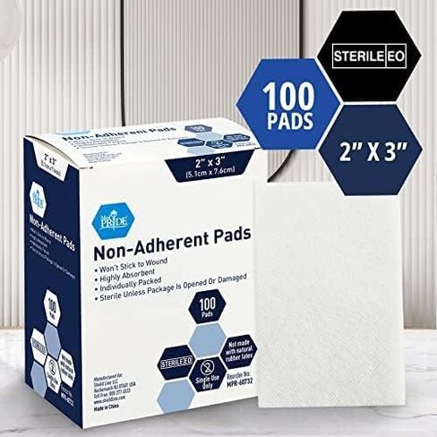 MED PRIDE Sterile Non-Adherent Pads| 100-Pack, 3"x 4"| Non-Adhesive Wound Dressing| Highly Absorbent & Non-Stick, Painless Removal-Switch| Individually Wrapped for Extra Protection in Saudi Arabia