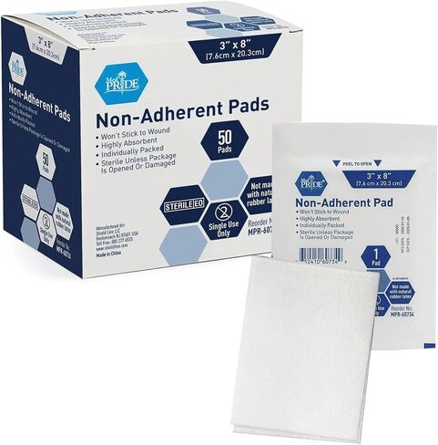 MED PRIDE Sterile Non-Adherent Pads| 100-Pack, 3"x 4"| Non-Adhesive Wound Dressing| Highly Absorbent & Non-Stick, Painless Removal-Switch| Individually Wrapped for Extra Protection in Saudi Arabia