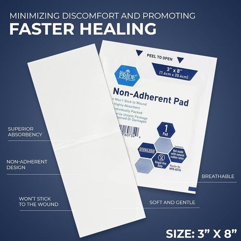 MED PRIDE Sterile Non-Adherent Pads| 100-Pack, 3"x 4"| Non-Adhesive Wound Dressing| Highly Absorbent & Non-Stick, Painless Removal-Switch| Individually Wrapped for Extra Protection in Saudi Arabia