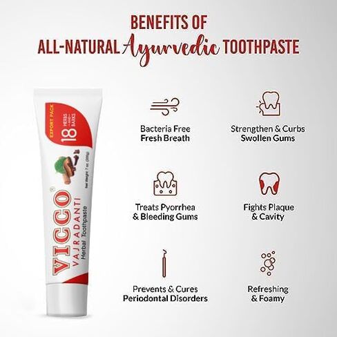 Vicco Vajradanti Herbal Toothpaste, Sugar-Free, Contains 20 Ayurvedic Herbs and Barks, 100% Natural, Vegan & Cruelty-Free - 7 oz (Pack of 3) in Kuwait