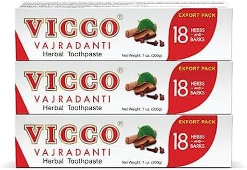Vicco Vajradanti Herbal Toothpaste, Sugar-Free, Contains 20 Ayurvedic Herbs and Barks, 100% Natural, Vegan & Cruelty-Free - 7 oz (Pack of 3) in Kuwait