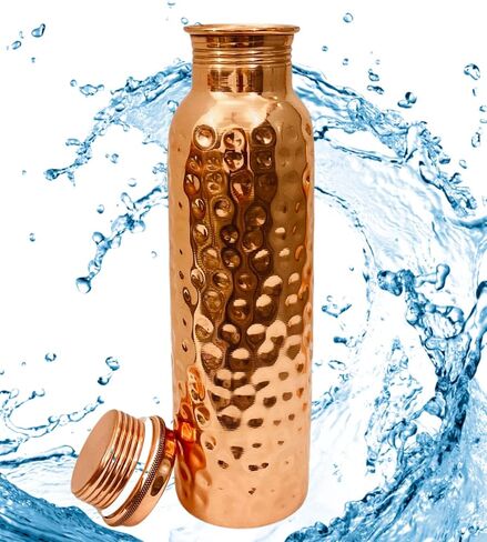 GUAAFA Copper Water Bottle -32oz Handmade Ayurvedic 100% Pure Copper Smooth Finish Vessel Copper Drinkware Gifts Him Her - Gym Office Yoga Travel (Plain 32oz) in Saudi Arabia