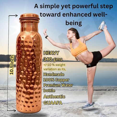 GUAAFA Copper Water Bottle -32oz Handmade Ayurvedic 100% Pure Copper Smooth Finish Vessel Copper Drinkware Gifts Him Her - Gym Office Yoga Travel (Plain 32oz) in Saudi Arabia