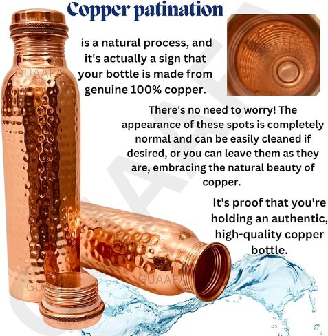 GUAAFA Copper Water Bottle -32oz Handmade Ayurvedic 100% Pure Copper Smooth Finish Vessel Copper Drinkware Gifts Him Her - Gym Office Yoga Travel (Plain 32oz) in Saudi Arabia