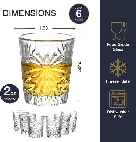 Regal Trunk Shot Glass Set of 6 - Tequila Shot Glasses Set - Crystal Cut Cute Shot Glasses - Ultra-Clear Shot Glasses For Drinking Bourbon, Scotch, Cocktails - Mini Liquor Glasses in Saudi Arabia
