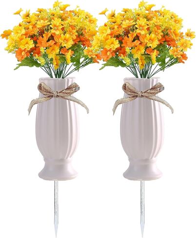 2 Pcs Cemetery Vases with Spikes,Grave Vases for Cemetery with Metal Spikes and Drainage Holes,Cemetery Vases for Headstones Memorial Gifts Loss of Loved One in Saudi Arabia