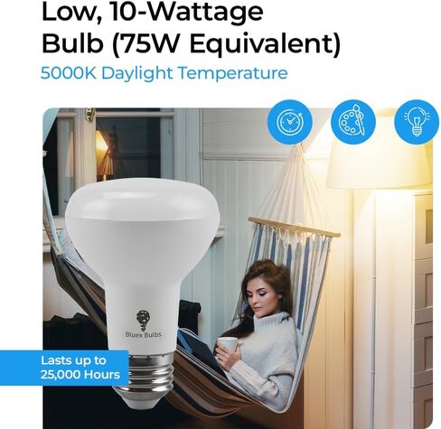Bluex Bulbs 4 Pack 10W BR20 HO High Power LED Indoor Flood Light Bulbs - 3000K Warm White Dimmable 800 Lumens E26 75W Equivalent Base Recessed Can Lights - R20 Home Kitchen Spot Ceiling Lights in Saudi Arabia