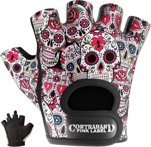 5237 Womens Designer Workout Gloves | طباعة جمجمة السكر مع حشو Grip-Lock ™ (أحمر ، كبير) in Saudi Arabia