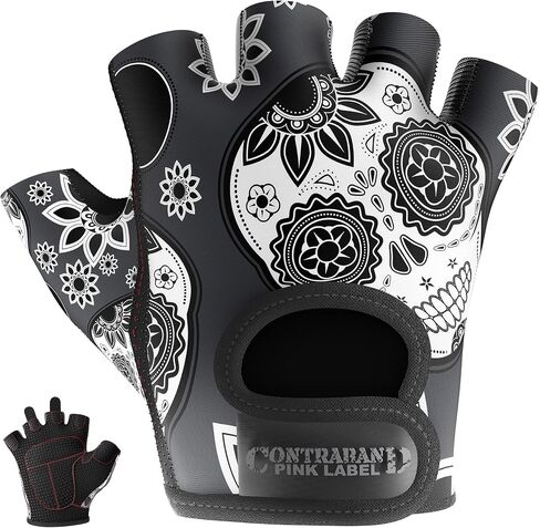 5237 Womens Designer Workout Gloves | طباعة جمجمة السكر مع حشو Grip-Lock ™ (أحمر ، كبير) in Saudi Arabia