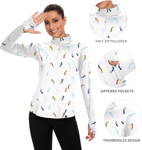 Soneven Long Sleeve Golf Polo Shirts for Women Stand Up Collar Tops Athletic Half Zip Pullover with Thumb Holes Pocket in Kuwait