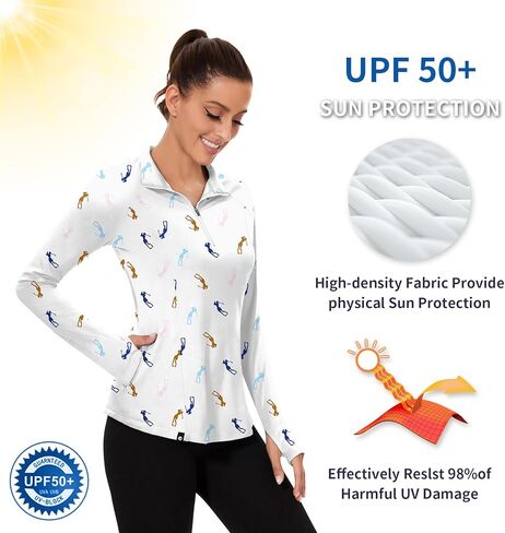 Soneven Long Sleeve Golf Polo Shirts for Women Stand Up Collar Tops Athletic Half Zip Pullover with Thumb Holes Pocket in Kuwait