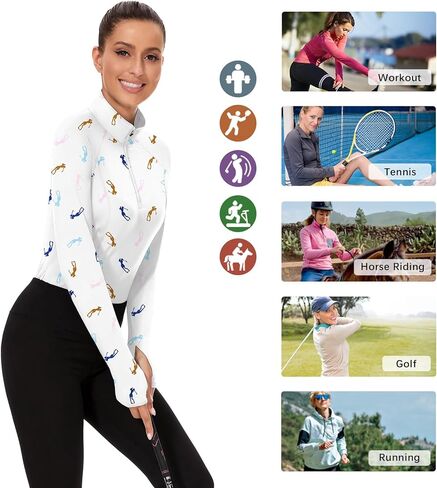 Soneven Long Sleeve Golf Polo Shirts for Women Stand Up Collar Tops Athletic Half Zip Pullover with Thumb Holes Pocket in Kuwait