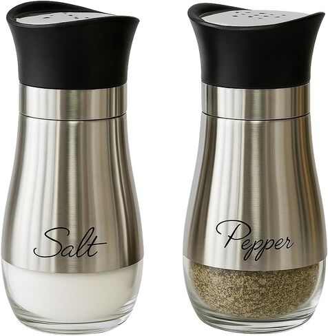 Salt & Pepper Shaker مجموعة من الفولاذ المقاوم للصدأ تغطي الزجاج مع "الملح" و "الفلفل" المطبوع على الجبهة ، خالية من BPA ، و 4.42 أوقية موزعات التوابل موزع المطبخ من قبل الصناعات التي يمكن الاعتماد عليها (البرونز) in Kuwait